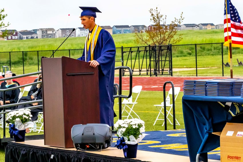 Brayden Berringer delivers remarks as the class of 2021 valedictorian.